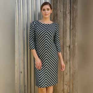 Taylor Women Vintage Black & White Chevron 3/4 Sleeve Midi Dress Sz8